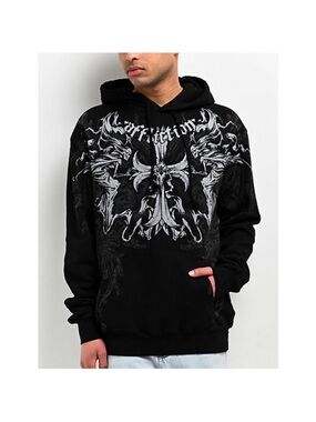 Affliction Jump Hoodie Black Cross Reaper Scroll Men's Size Large